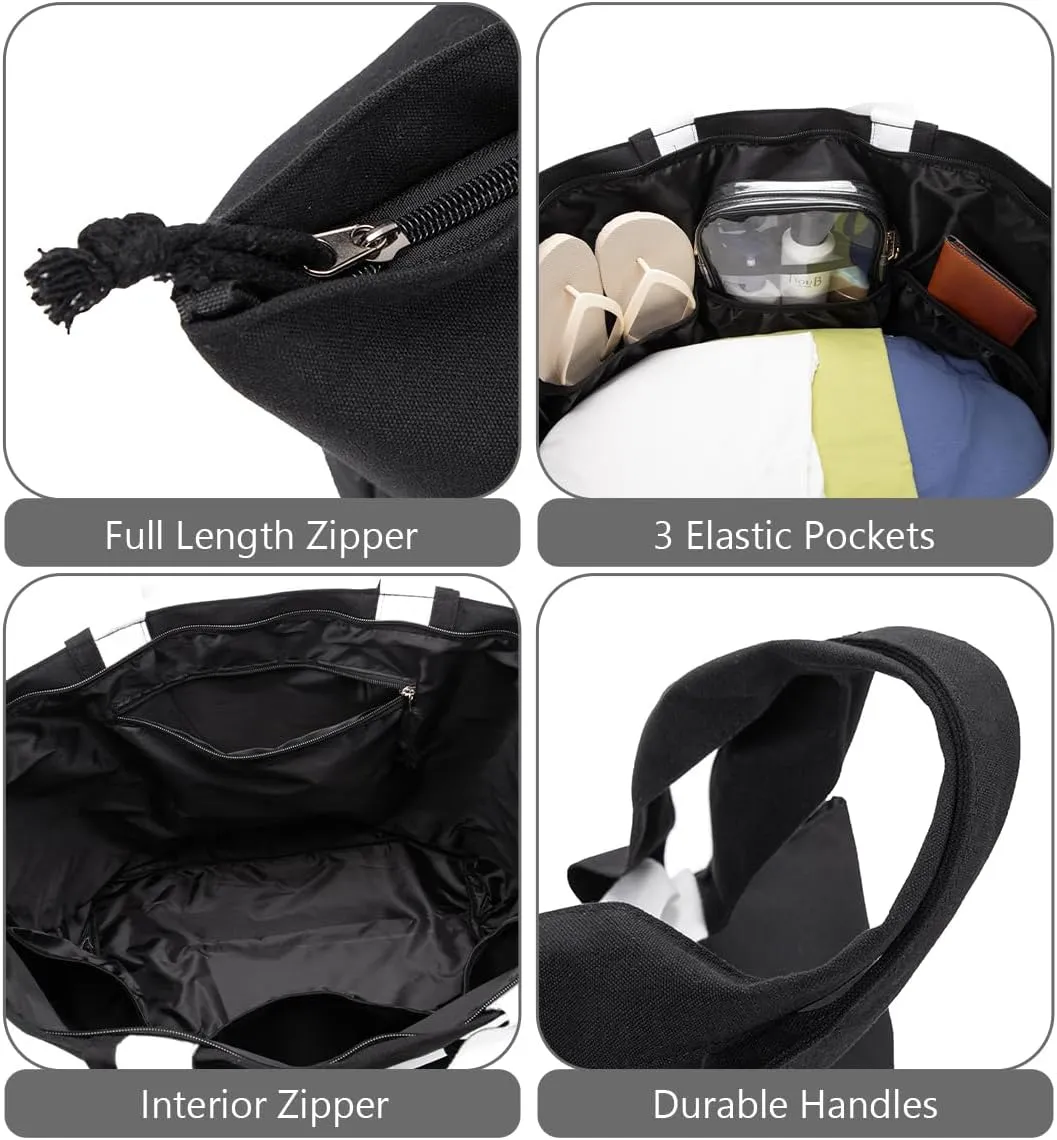 22'' 50L Large Canvas Bag, DIY Extra Large Tote Bag for Travel, Overnight Bags for Women Gifts Black