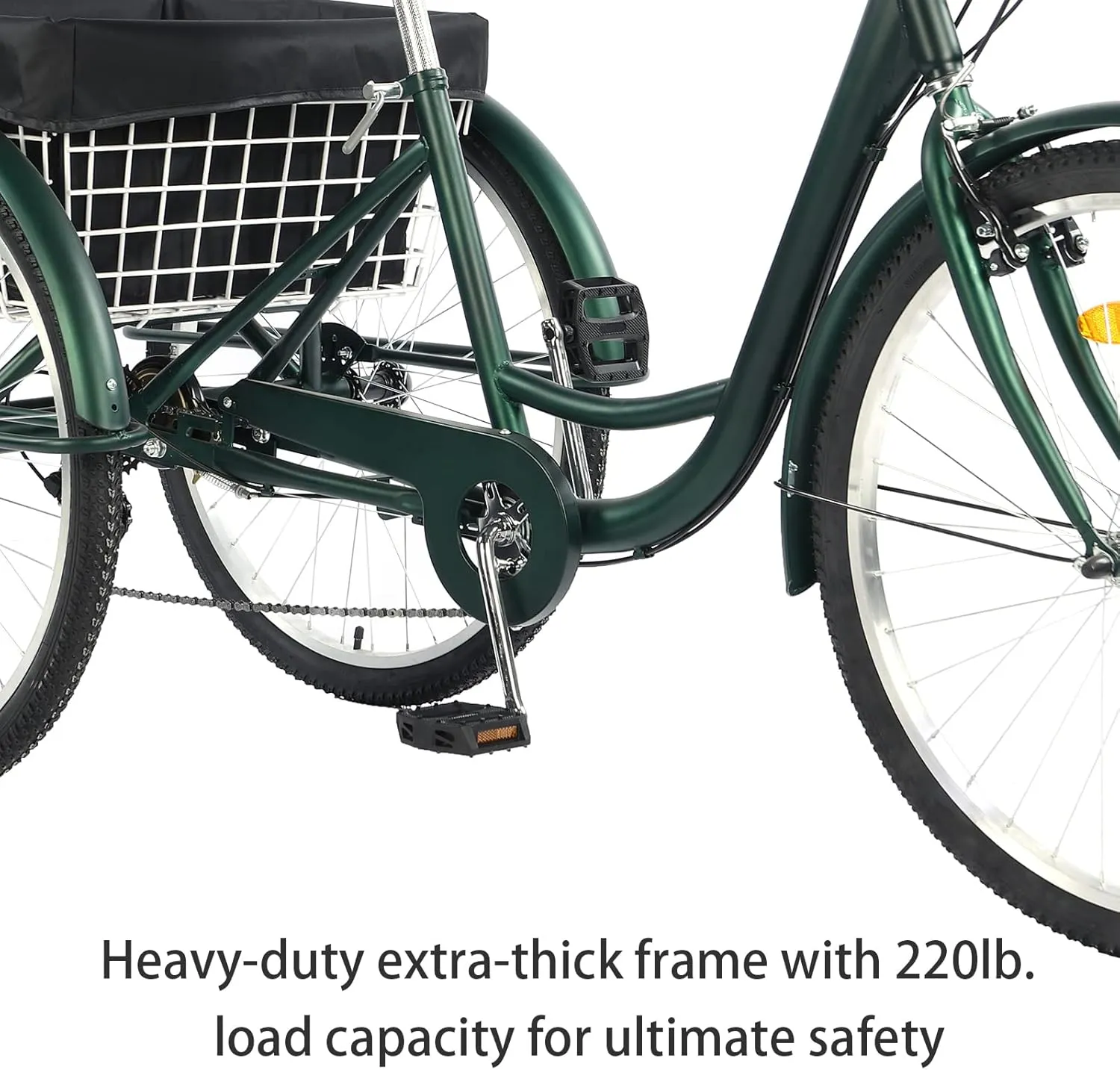 24/26" Adult Tricycle 7 Speed, 3 Wheel Mountain Trikes, Three Wheeled Bikes with Basket & Backrest Seat for Seniors, Women, Men, Multiple Colors