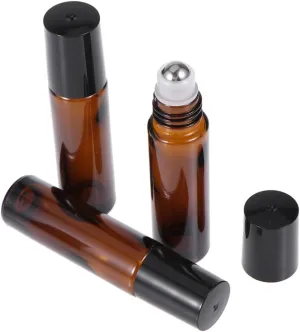 24Pcs Refillable Glass Roller Bottles with Stainless Steel Roller Balls for Essential Oils Aromatherapy and Perfumes Travel Purse Amber Color for Liquid