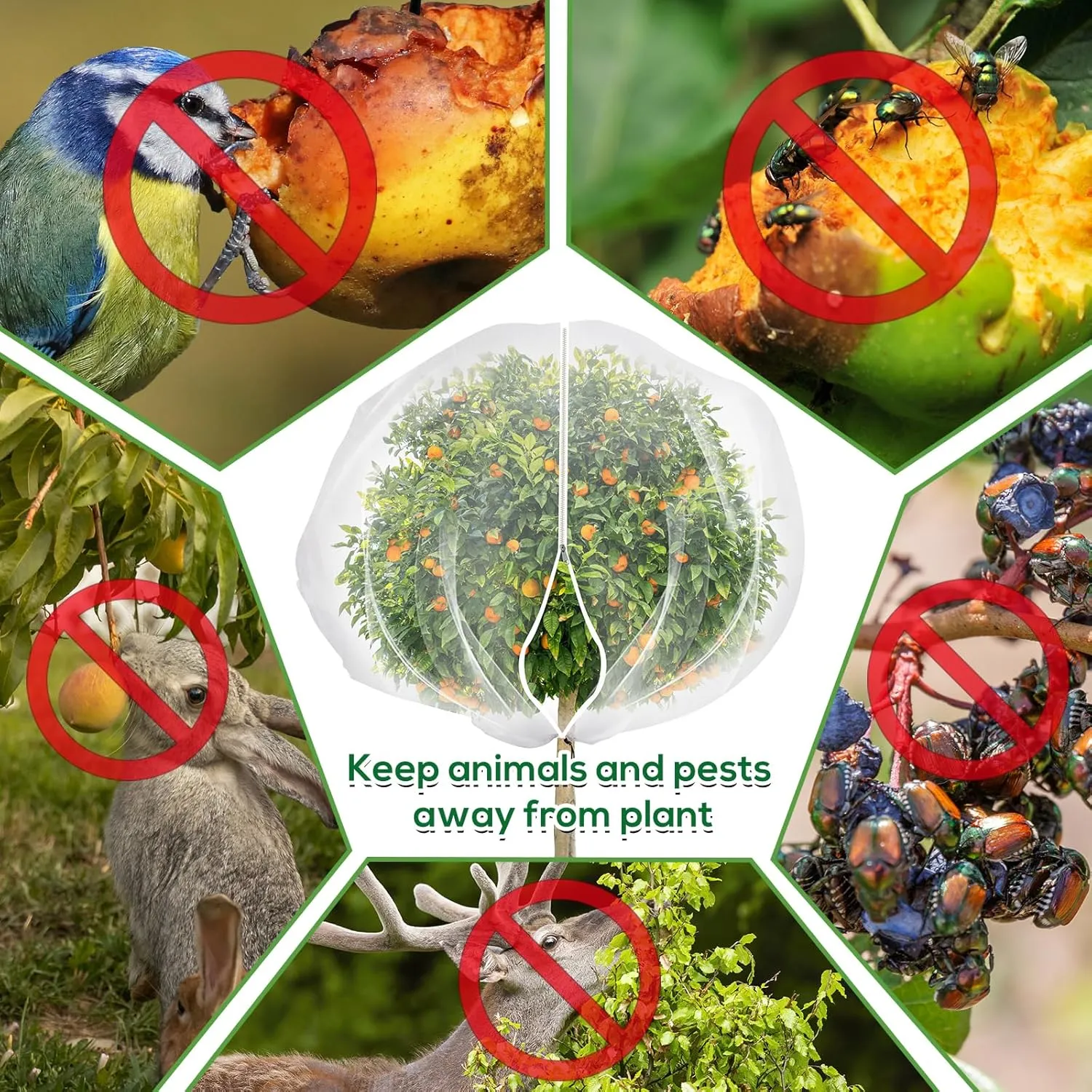 2PCS 7.8 x 7.8ft Large Fruits Tree Netting Cover with Zipper and Drawstring,Garden Insect Netting Plant Cover Transparent Bird Plant Barrier Flower Fruits Mesh Screen for Preventing Deer Squirrel Bug