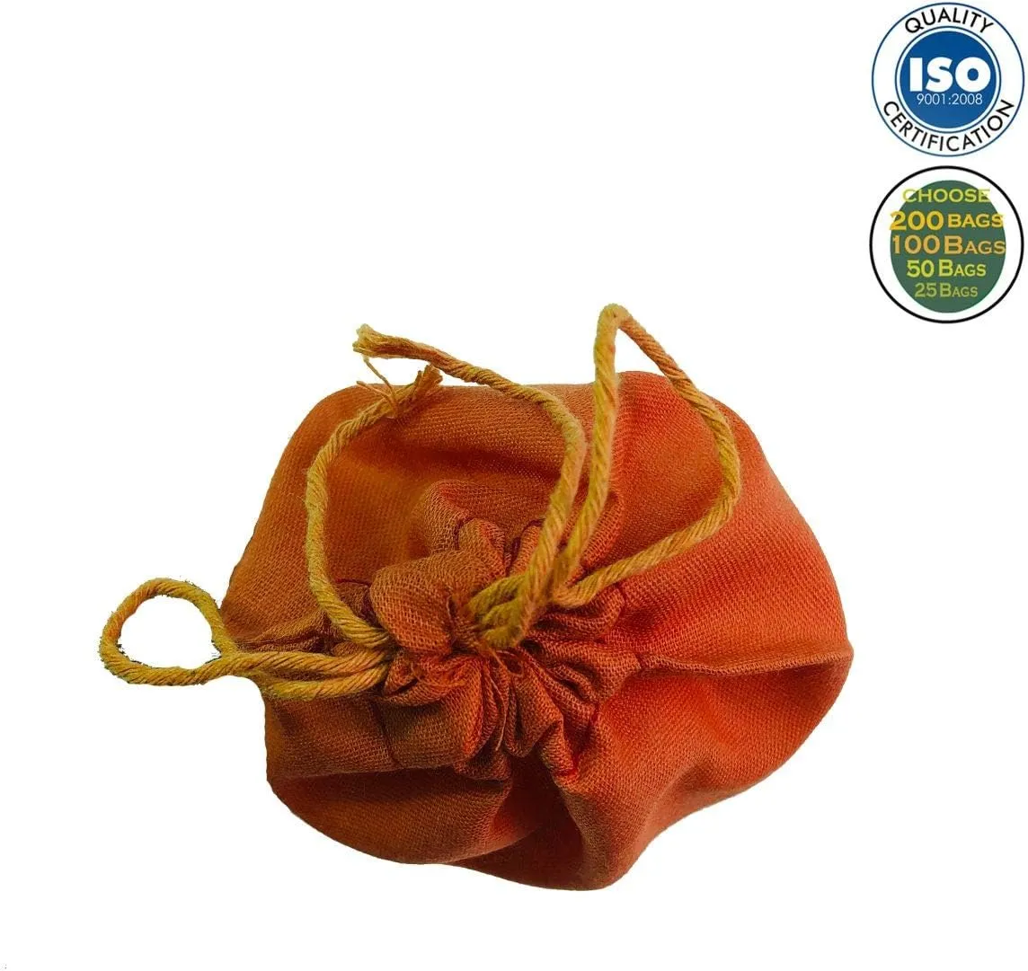 2x3 inches Color Full Cotton Bags, Reusable And Biodegradable Produce Muslin Drawstring Bags Available in Different Sizes (Orange) (Pack of 25)
