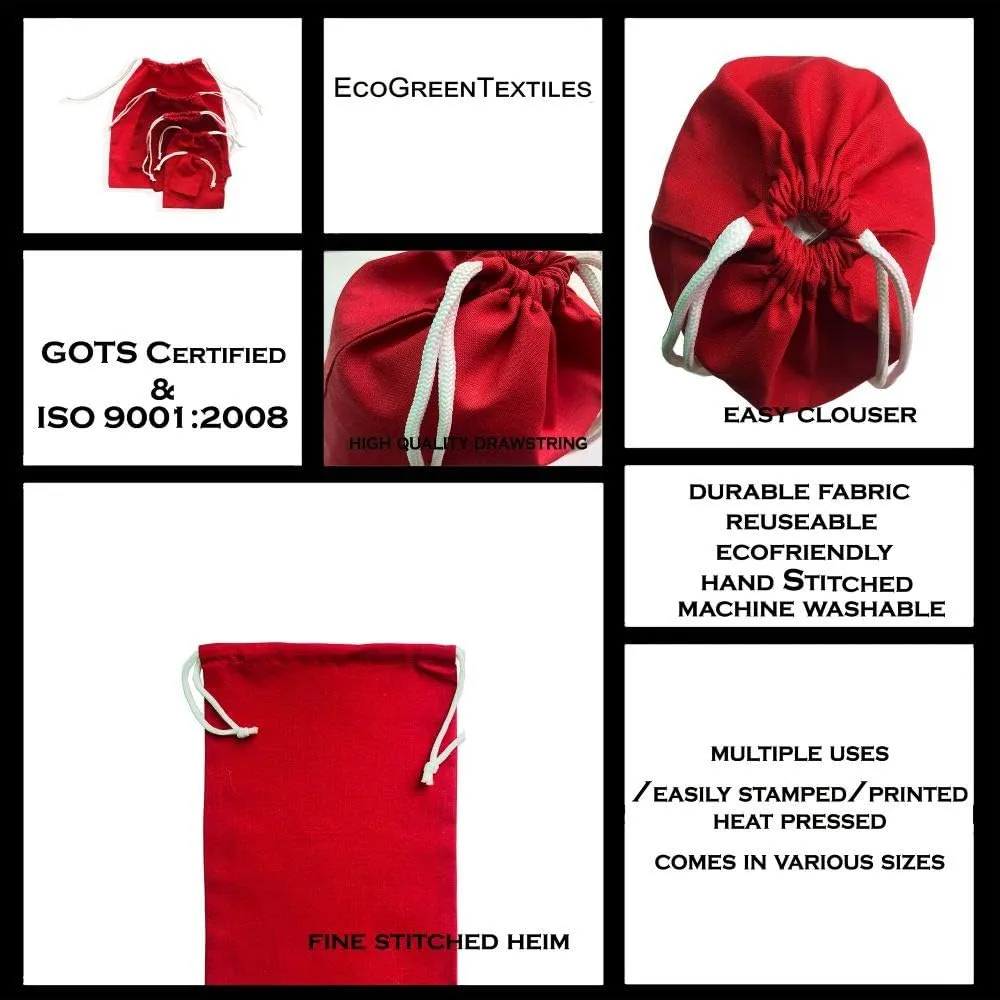 2x3 inches Color Full Cotton Bags, Reusable And Biodegradable Produce Muslin Drawstring Bags Available in Different Sizes (Red) (Pack of 25)