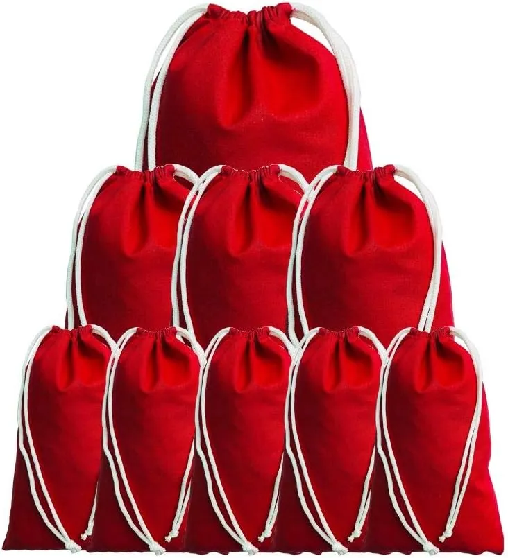 2x3 inches Color Full Cotton Bags, Reusable And Biodegradable Produce Muslin Drawstring Bags Available in Different Sizes (Red) (Pack of 25)