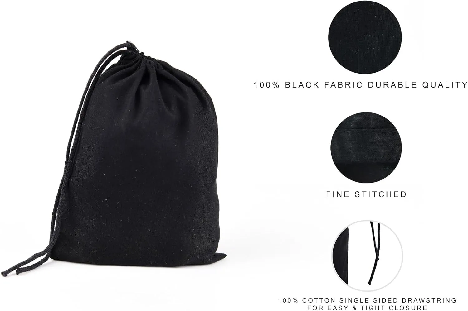 2x3 inches Color Full Cotton Bags, Reusable And Biodegradable Produce Muslin Drawstring Bags Pack Of 25 (Black)