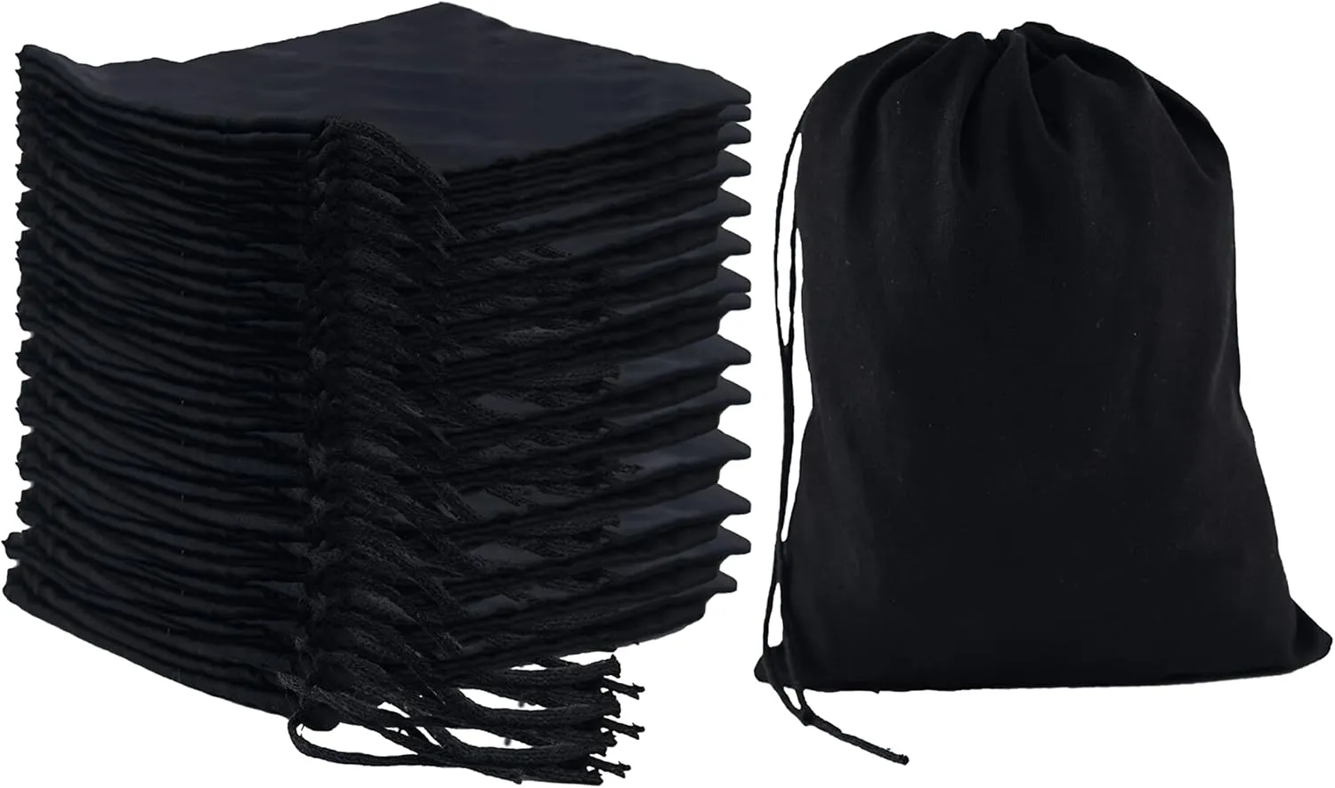 2x3 inches Color Full Cotton Bags, Reusable And Biodegradable Produce Muslin Drawstring Bags Pack Of 25 (Black)