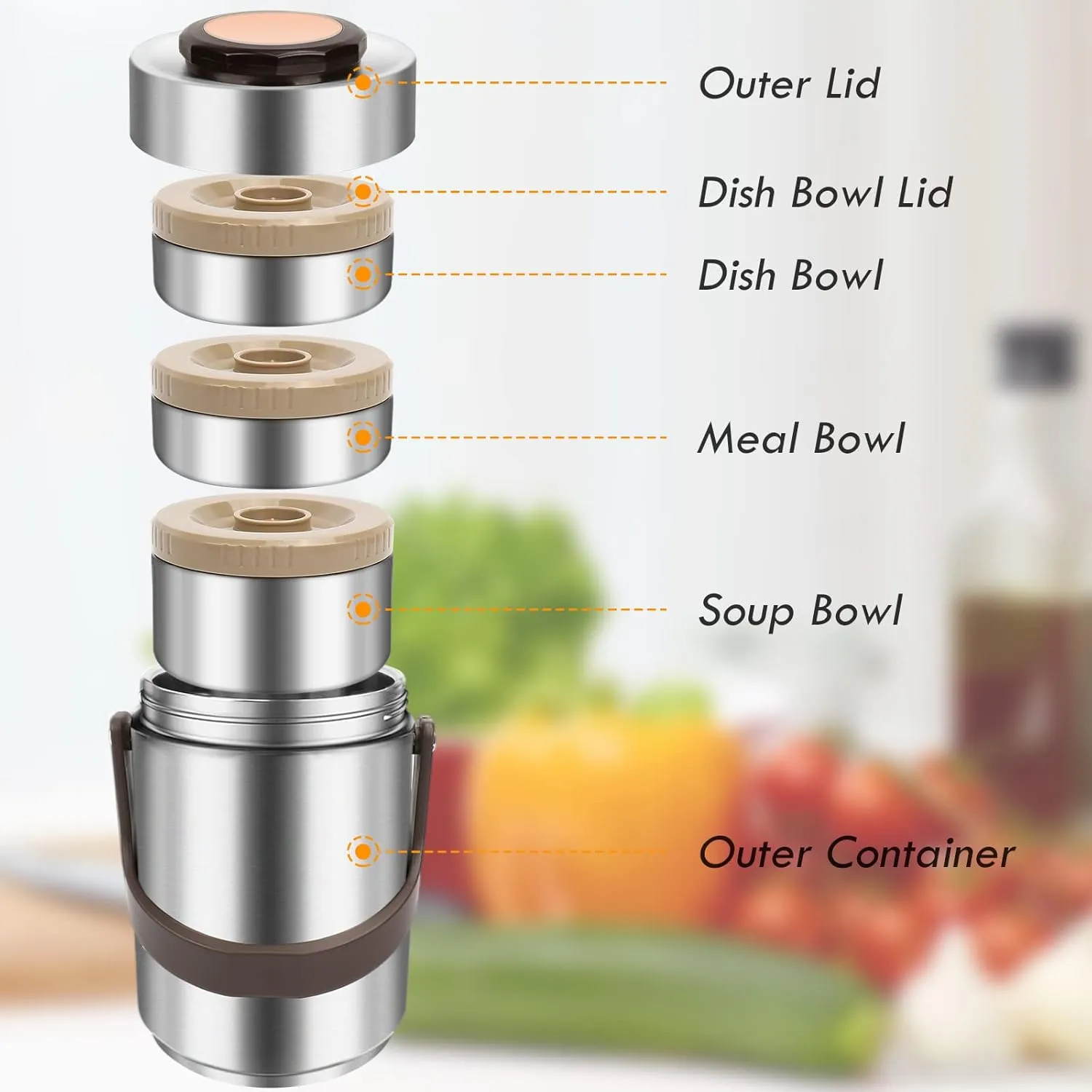 3-Layer Insulated Lunch Box for Men, Soup Thermos, Adult Leakproof Insulated Hot Food Jar Container, Stainless Steel Thermal Bento Box Lunch Bag Cutlery for Office Construction Worker Trucker Picnic