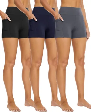 3 Pack Biker Shorts with Pockets for Women – 8"/5" High Waisted Tummy Control Workout Spandex Shorts for Gym Yoga