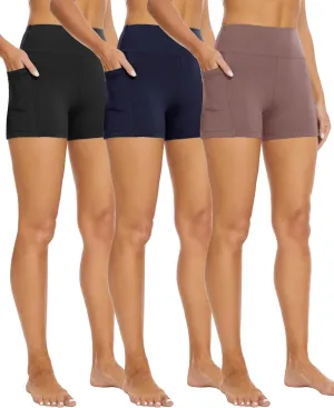 3 Pack Biker Shorts with Pockets for Women – 8"/5" High Waisted Tummy Control Workout Spandex Shorts for Gym Yoga