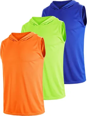 3 Pack Men's Dry Fit Moisture Wicking Tech Quick Dry Sleeveless Shirts Mesh Hoodie Active Athletic Tank Tops