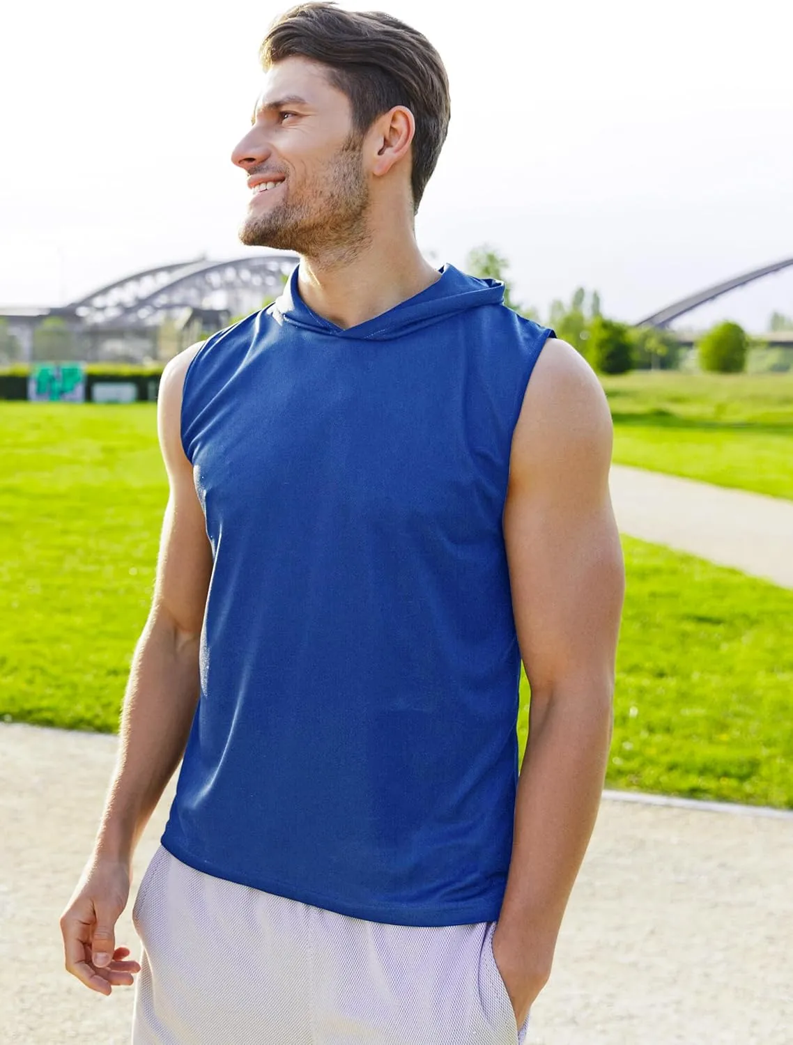 3 Pack Men's Dry Fit Moisture Wicking Tech Quick Dry Sleeveless Shirts Mesh Hoodie Active Athletic Tank Tops