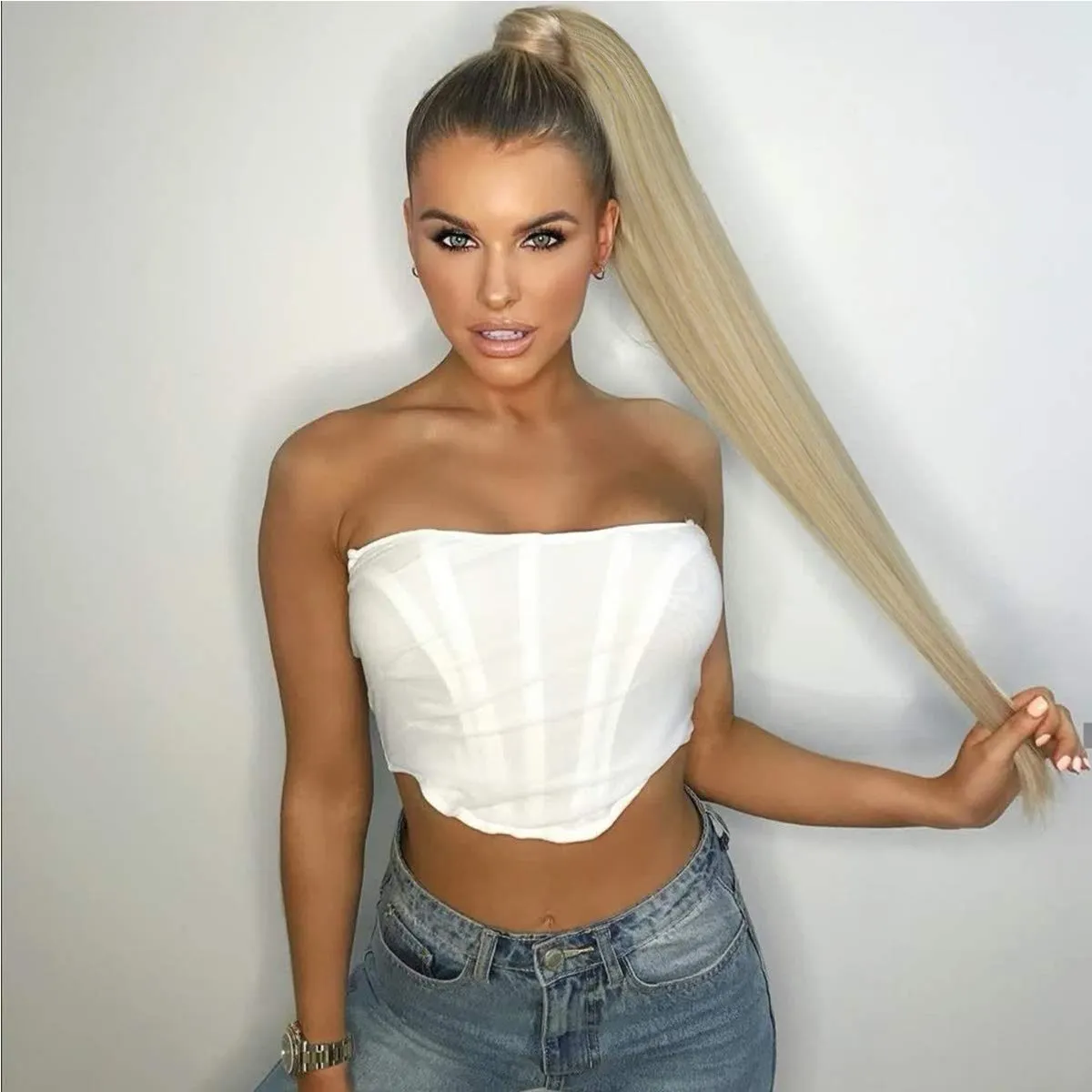30inch Long Straight Drawstring Ponytail Synthetic High Puff Ponytail Hair Pieces With Comb Clip in Straight Ombre Blond in Hair Extensions Smooth &Soft(MT27/613)…