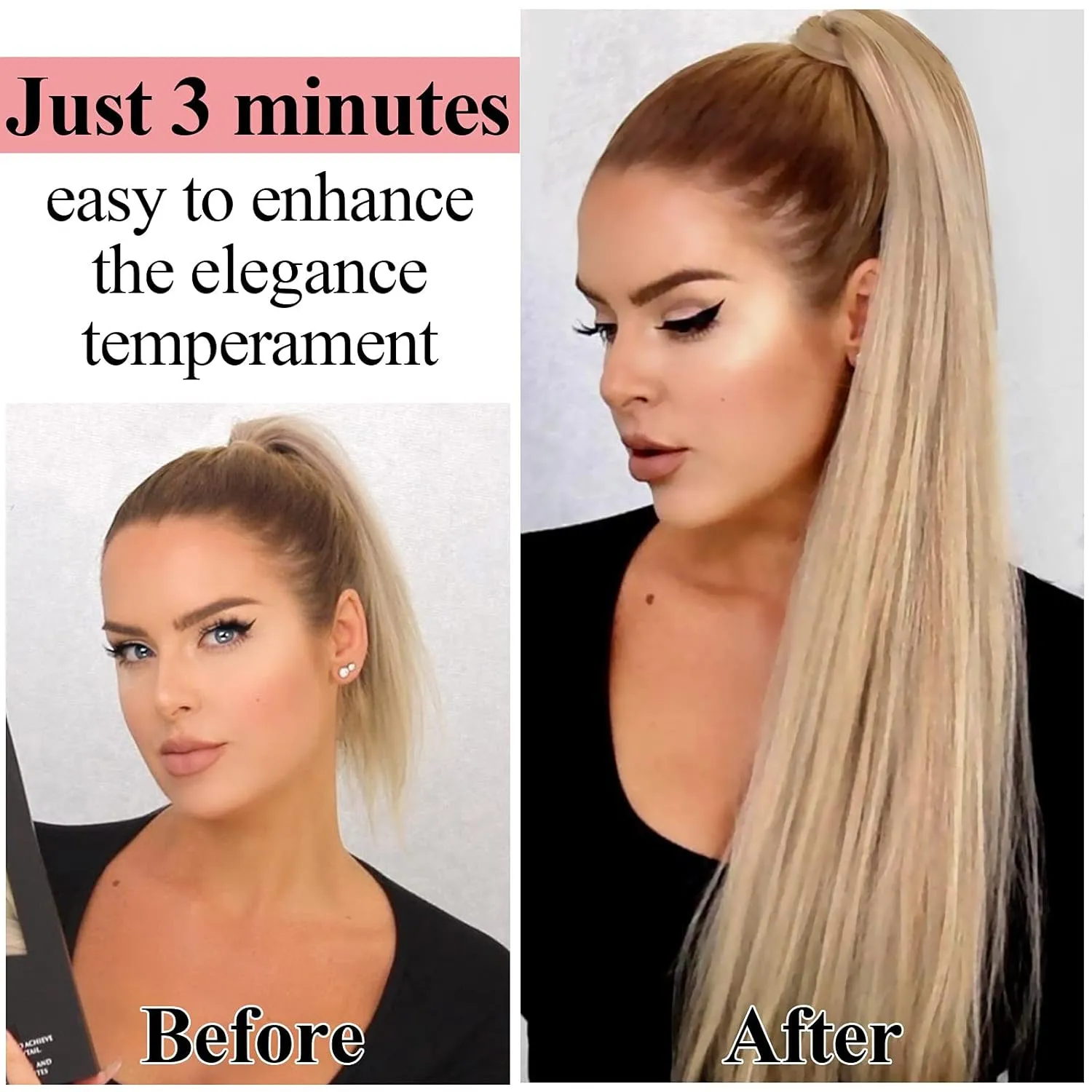 30inch Long Straight Drawstring Ponytail Synthetic High Puff Ponytail Hair Pieces With Comb Clip in Straight Ombre Blond in Hair Extensions Smooth &Soft(MT27/613)…