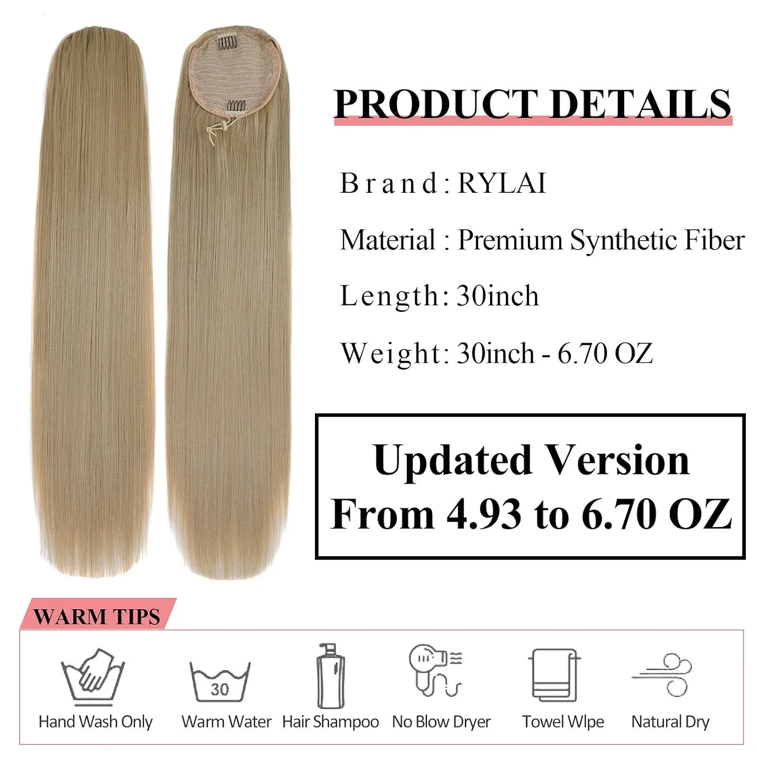30inch Long Straight Drawstring Ponytail Synthetic High Puff Ponytail Hair Pieces With Comb Clip in Straight Ombre Blond in Hair Extensions Smooth &Soft(MT27/613)…