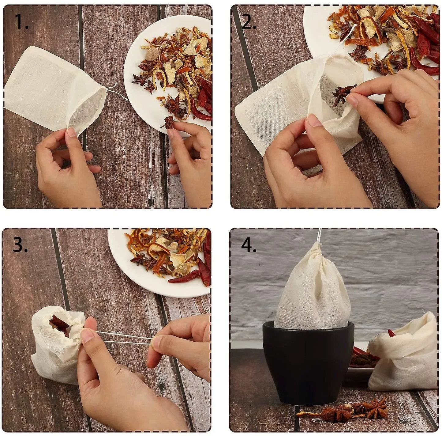 30pieces Spice Bags For Cooking Cheesecloth Bags For Straining Reusable Empty Te