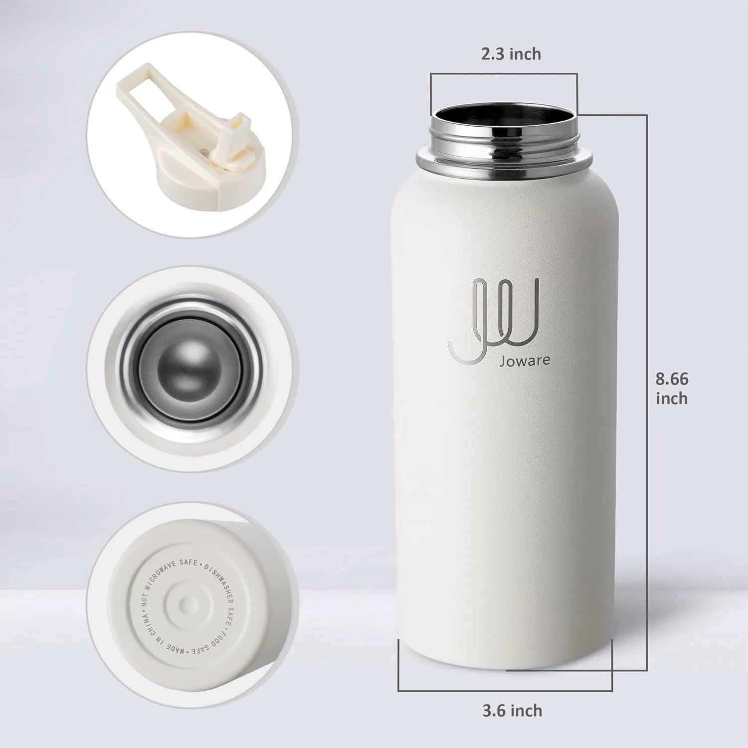 32 oz Insulated Water Bottle with Straw, Stainless Steel Sports Water Bottle with 3 Lids, Leak Proof Water Bottle for Men, Women & Kids, Alabaster White