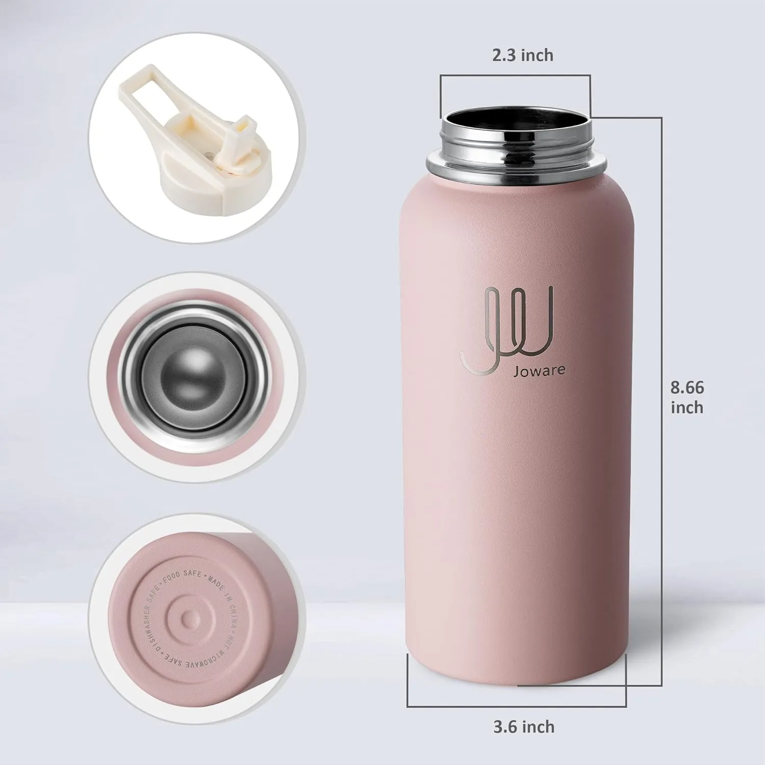 32 oz Insulated Water Bottle with Straw, Stainless Steel Sports Water Bottle with 3 Lids, Leak Proof Water Bottle for Men, Women & Kids, Charming Pink
