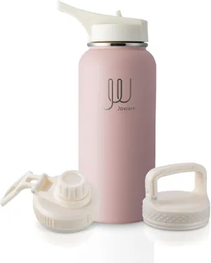 32 oz Insulated Water Bottle with Straw, Stainless Steel Sports Water Bottle with 3 Lids, Leak Proof Water Bottle for Men, Women & Kids, Charming Pink