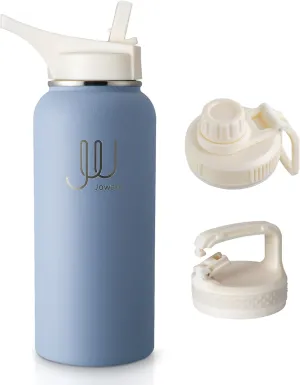 32 oz Stainless Steel Water Bottle, Vacuum Insulated Water Bottle with Straw, Leak Proof Sports Water Bottle with 3 Lids for Men, Women & Kids, Resolute Blue