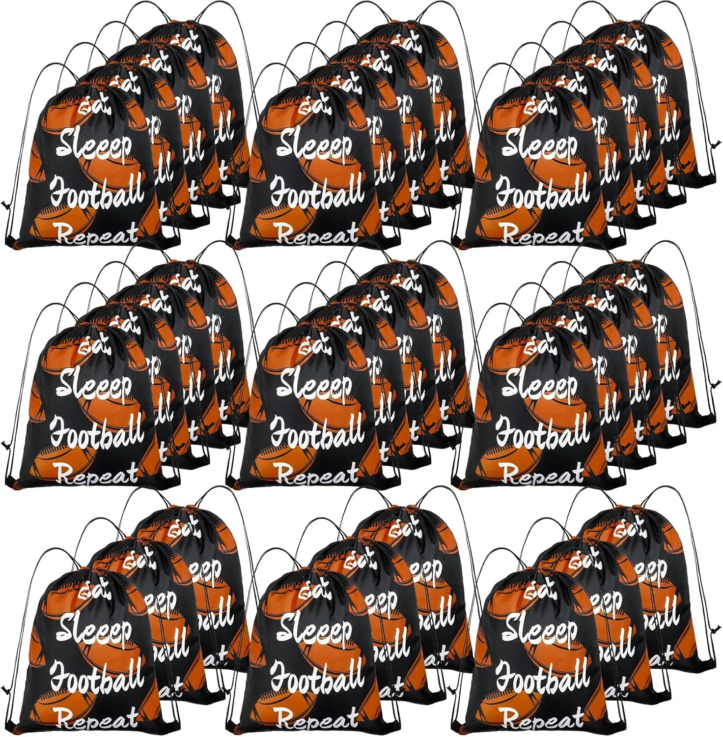 32 Pcs Football Drawstring Bags,Football Drawstring Backpack Bulk,13x16.6 Inch Sports Party Favor Gift Bags,Lightweight Polyester Goodie Bag for Sports Gym Travel Party Supplies