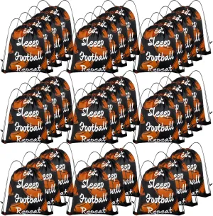 32 Pcs Football Drawstring Bags,Football Drawstring Backpack Bulk,13x16.6 Inch Sports Party Favor Gift Bags,Lightweight Polyester Goodie Bag for Sports Gym Travel Party Supplies