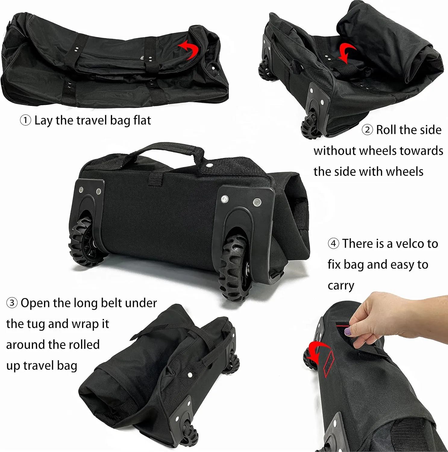 34 inch Large Foldable Duffle Bag with Wheels 600D Oxford Collapsible Large Heavy Duty Cargo Duffel Storage Duffel with Rollers for Camping Travel Gear, Black.