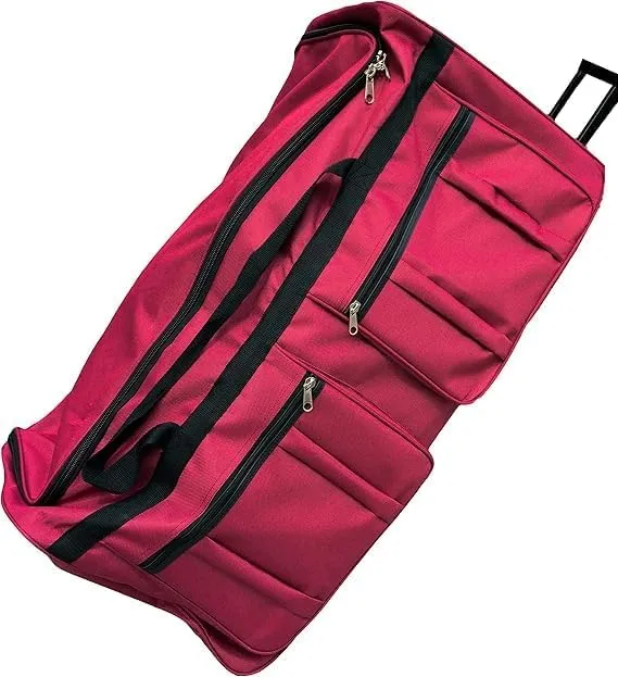 36-inch Rolling Duffle Bag with Wheels, Luggage Bag, Hockey Bag, XL Duffle Bag With Rollers, Heavy Duty (Fuchsia)