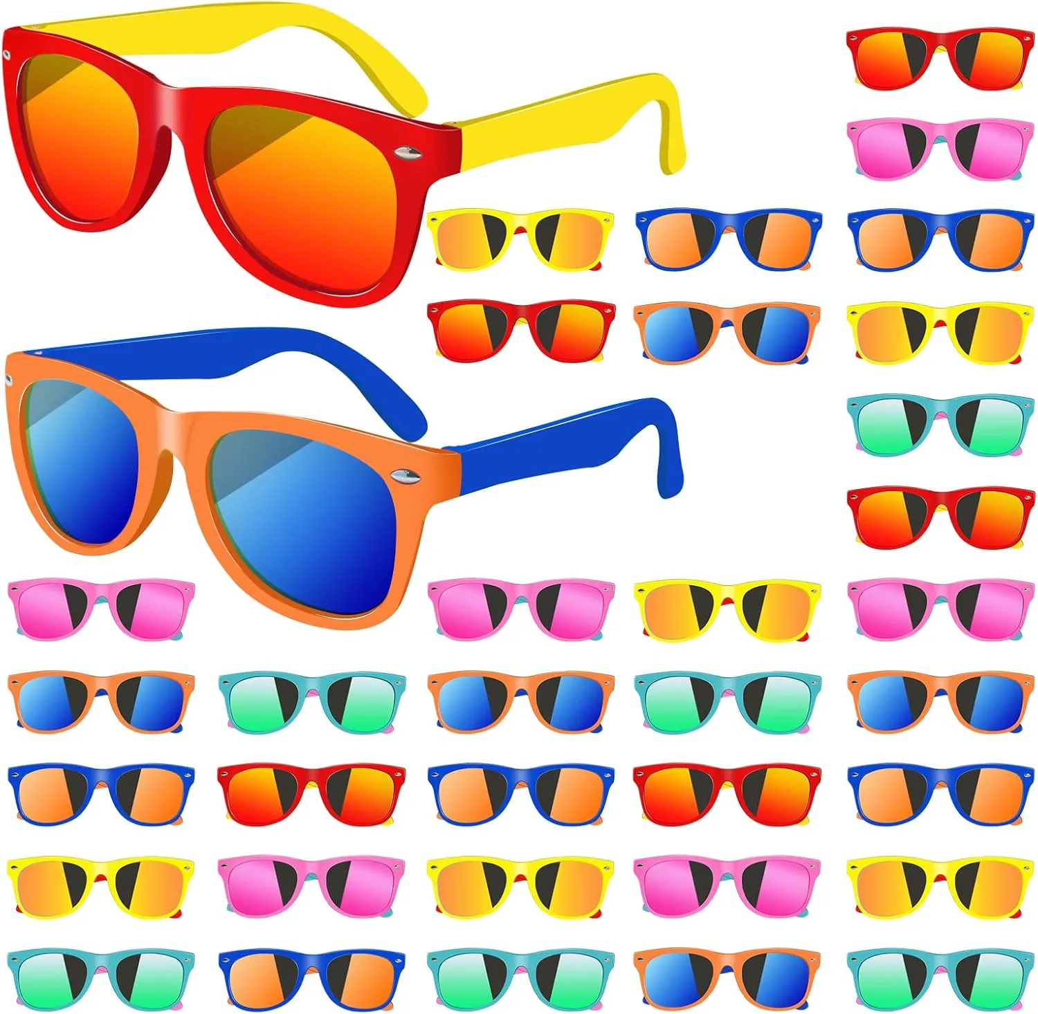 36 Pack Kids Sunglasses Bulk,Neon Retro Plastic Sunglasses for Kids,Colorful Novelty Sunglasses with UV400 Protection,Summer Pool Party Favors