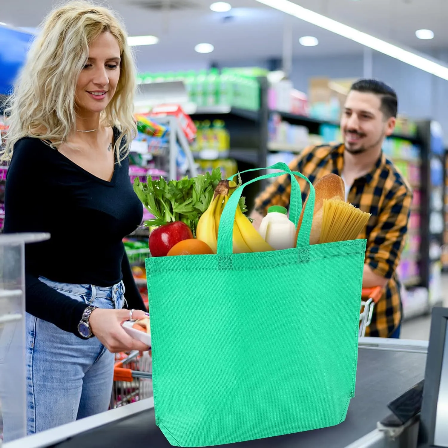 36-Pack Tote Bags Multipurpose Reusable Grocery Bag (Beige Color 36 Pack)
