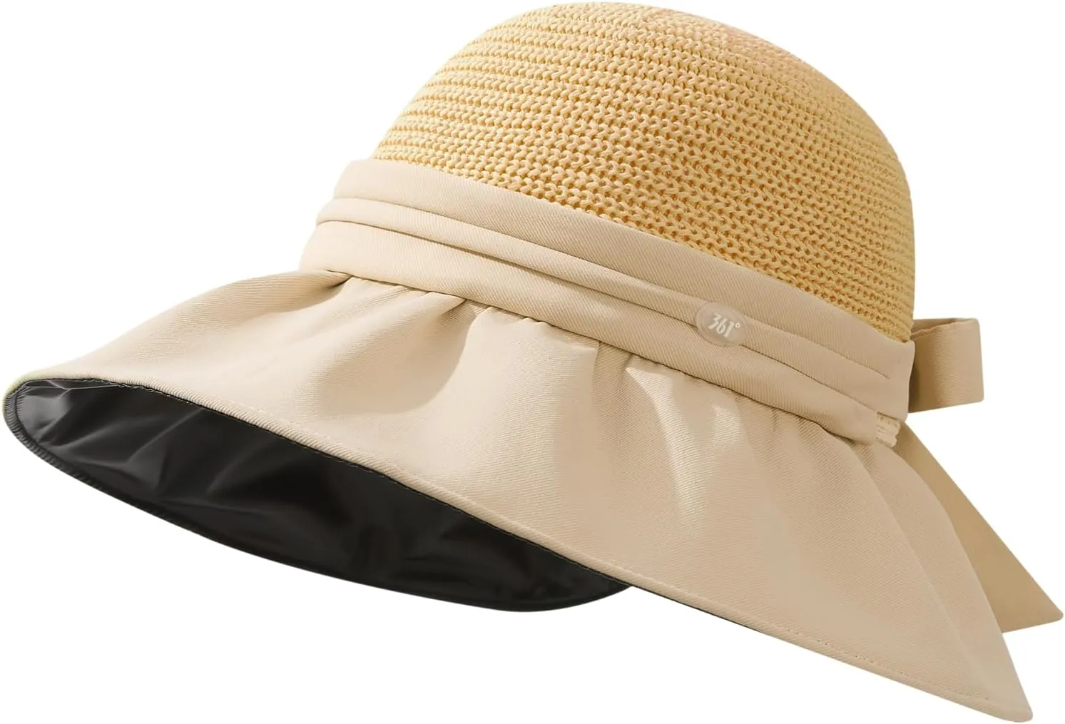 361° UPF 50  Wide Brim Sun Hat for Women Straw Beach Hats with Bow Travel Adjustable Packable UV Protection Lightweight