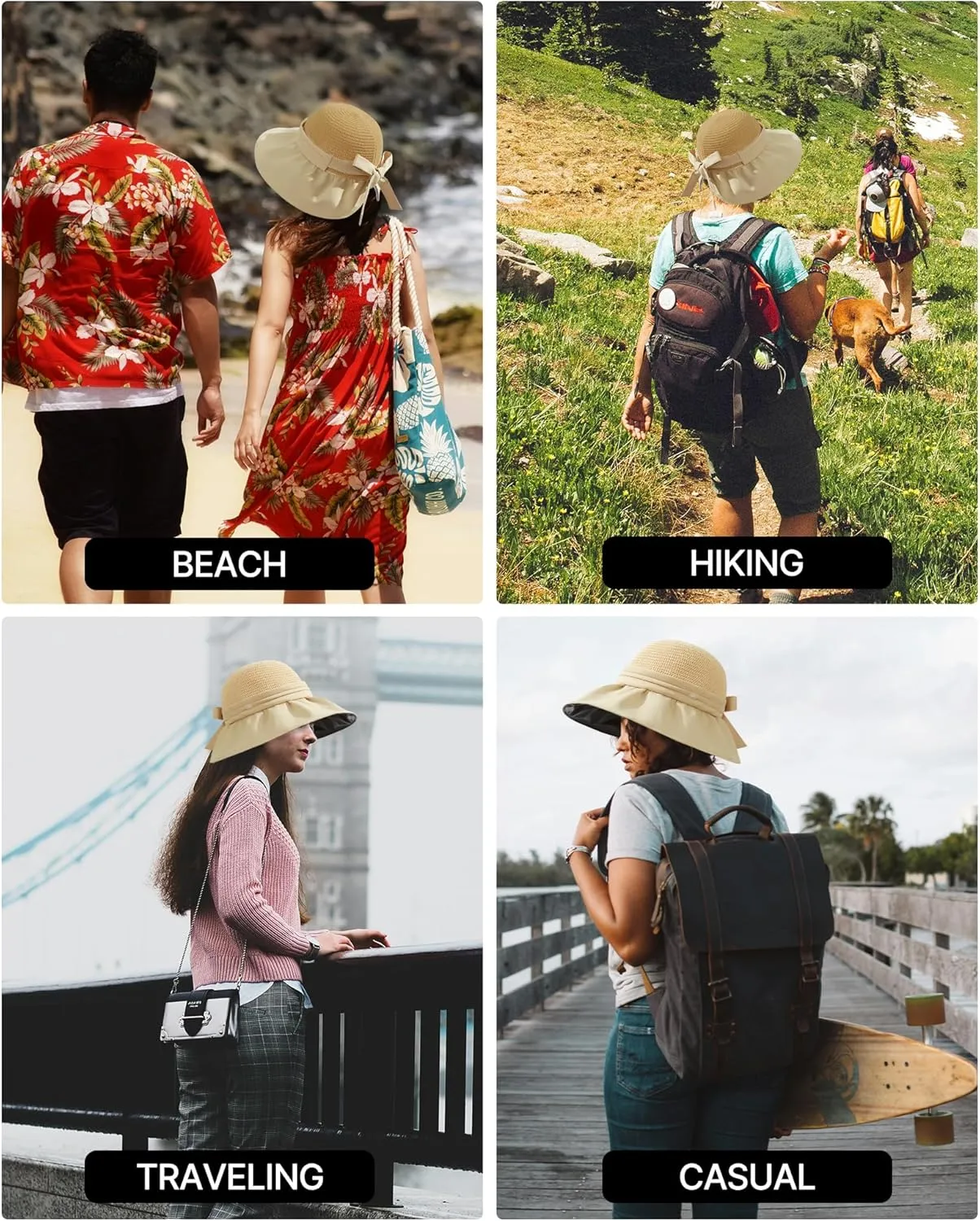 361° UPF 50  Wide Brim Sun Hat for Women Straw Beach Hats with Bow Travel Adjustable Packable UV Protection Lightweight