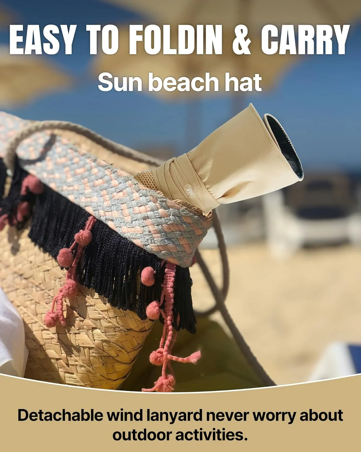 361° UPF 50  Wide Brim Sun Hat for Women Straw Beach Hats with Bow Travel Adjustable Packable UV Protection Lightweight