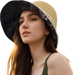 361° UPF 50  Wide Brim Sun Hat for Women Straw Beach Hats with Bow Travel Adjustable Packable UV Protection Lightweight