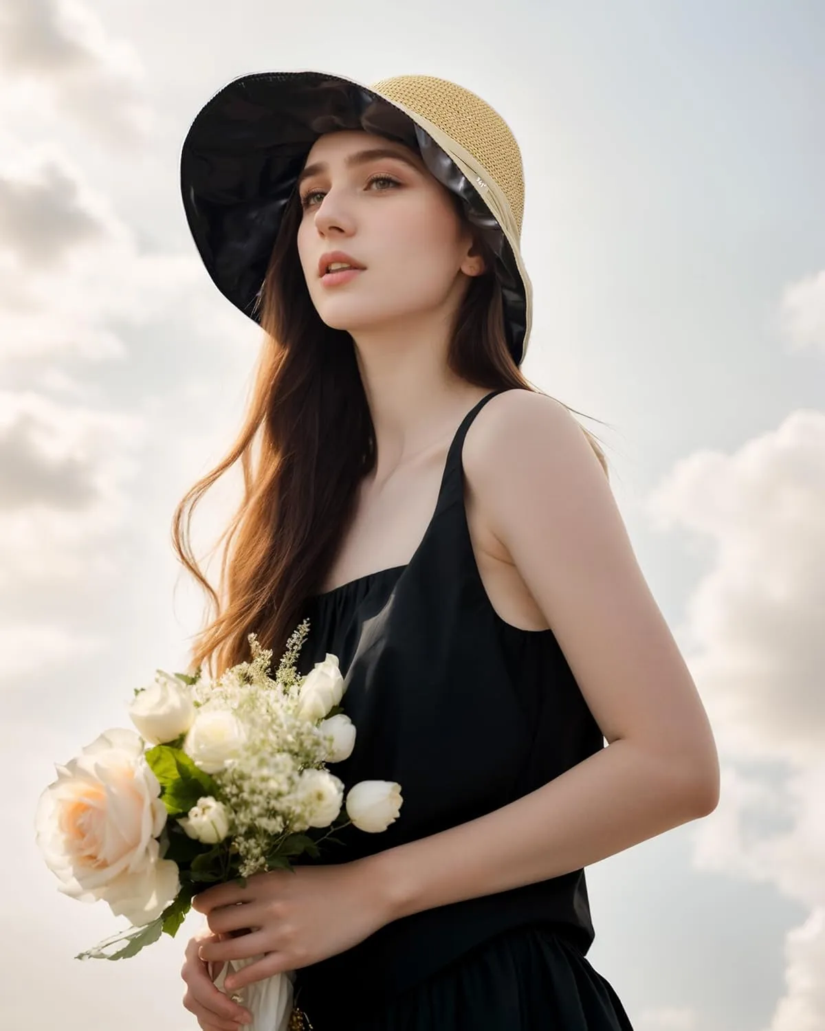 361° UPF 50  Wide Brim Sun Hat for Women Straw Beach Hats with Bow Travel Adjustable Packable UV Protection Lightweight