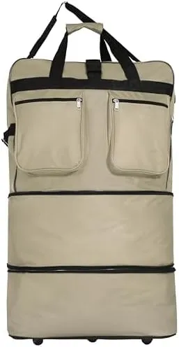 36"" Duffle Bag Expandable Rolling Lightweight Wheeled Spinner Suitcase Luggage (Pack of 2) for Travel and Storage (Khaki)