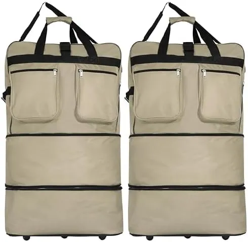 36"" Duffle Bag Expandable Rolling Lightweight Wheeled Spinner Suitcase Luggage (Pack of 2) for Travel and Storage (Khaki)