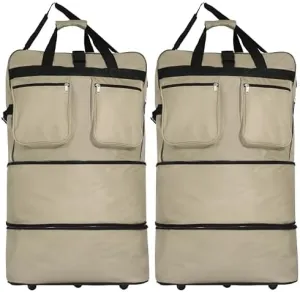 36"" Duffle Bag Expandable Rolling Lightweight Wheeled Spinner Suitcase Luggage (Pack of 2) for Travel and Storage (Khaki)