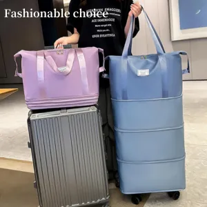 3Layer Rolling Duffel Bag with Wheels Foldable Travel Luggage Bag with 4 Detachable Swivel Wheels (Purple)