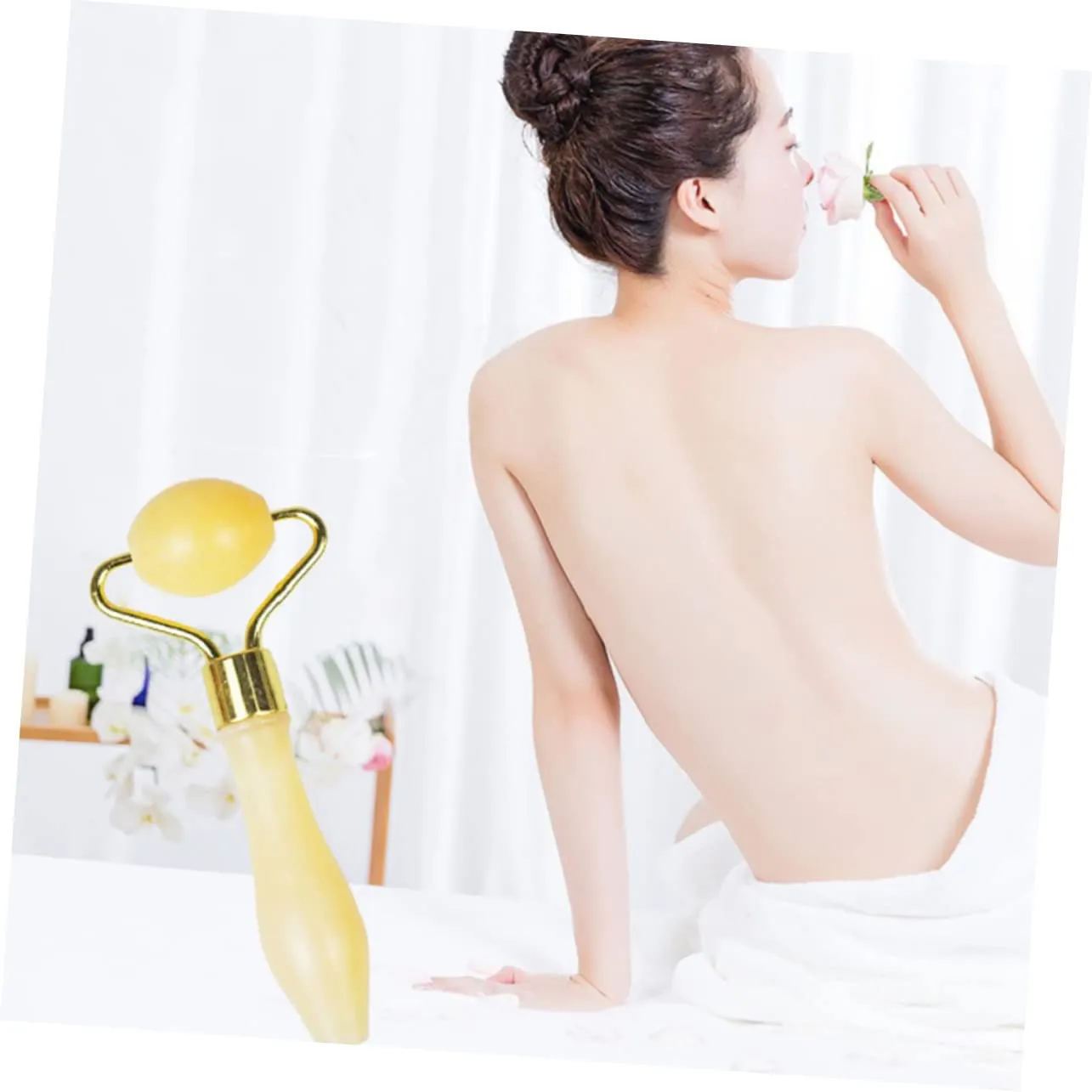 3pcs Jade Eye Roller Yellow Jade Beauty Roller for Eye Massage Facial Skincare Tool Ancient -aging Accessory Comfortable and Lightweight Design for Home Use Travel