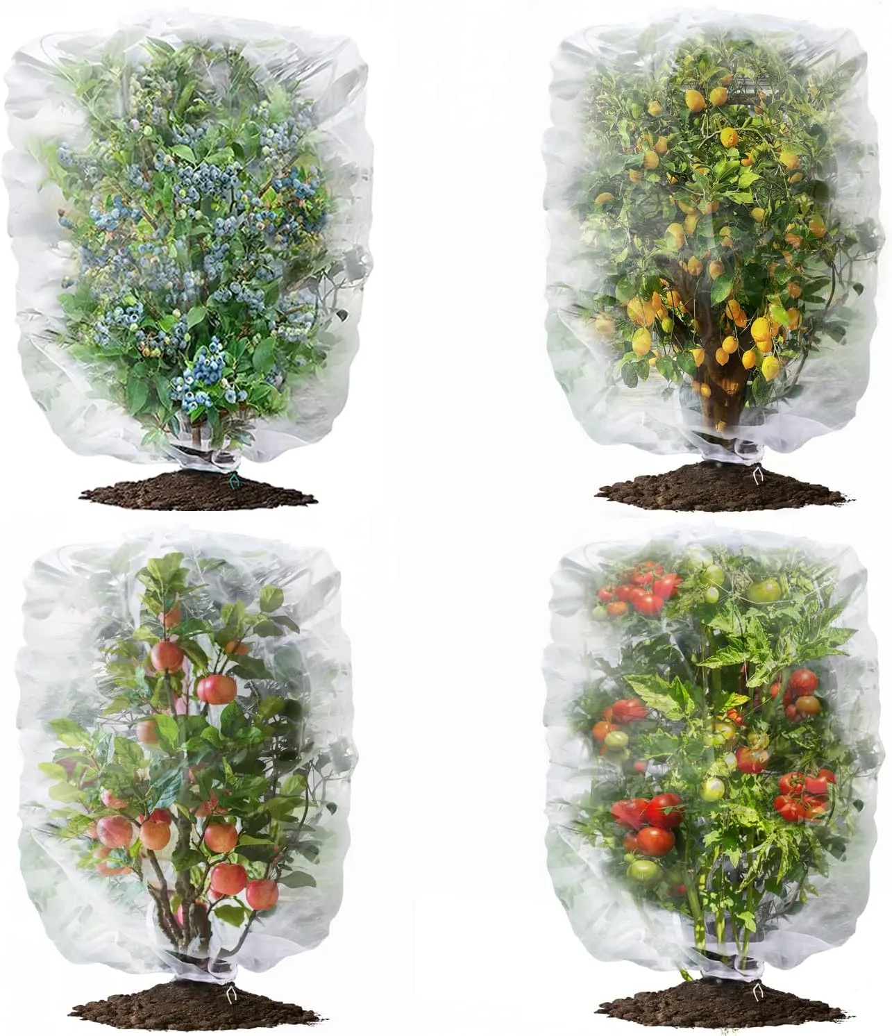 4 Pack Garden Netting Mesh Pest Barrier Plant Cover Bags with Drawstring, 3.2x2.5 Ft Insect Bird Netting Blueberry Bush Tomato Plant Protection Netting for Cicadas Fruits Trees Vegetables