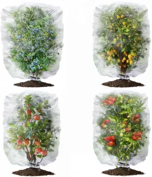 4 Pack Garden Netting Mesh Pest Barrier Plant Cover Bags with Drawstring, 3.2x2.5 Ft Insect Bird Netting Blueberry Bush Tomato Plant Protection Netting for Cicadas Fruits Trees Vegetables