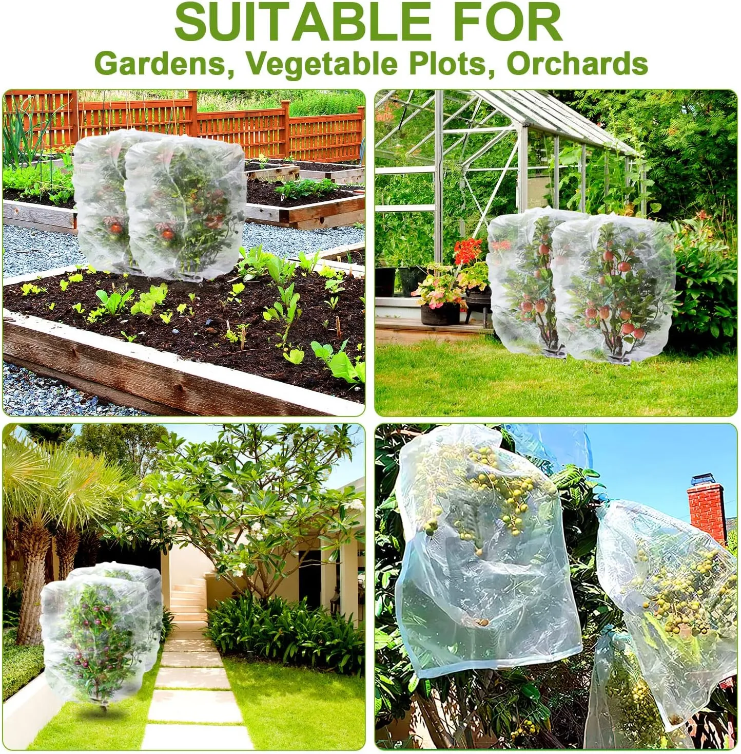 4 Pack Garden Netting Mesh Pest Barrier Plant Cover Bags with Drawstring, 3.2x2.5 Ft Insect Bird Netting Blueberry Bush Tomato Plant Protection Netting for Cicadas Fruits Trees Vegetables
