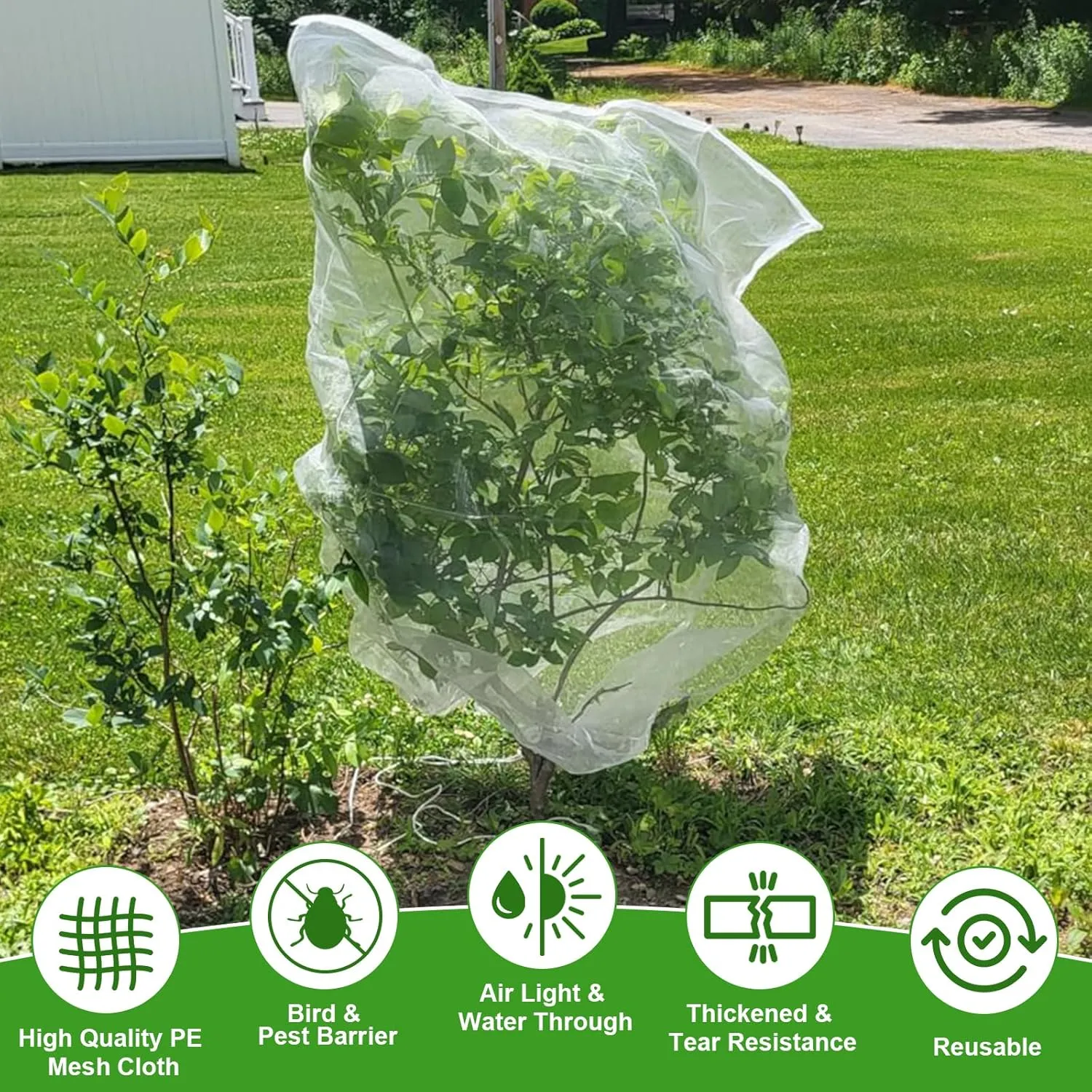 4 Pack Garden Plant Netting, 4.9Ft x 3.3Ft Garden Netting Pest Barrier Mesh Covers Bags with Drawstring Insect Bird Cover Netting Plant Protection Covers for Vegetables Bushes Fruits Tree