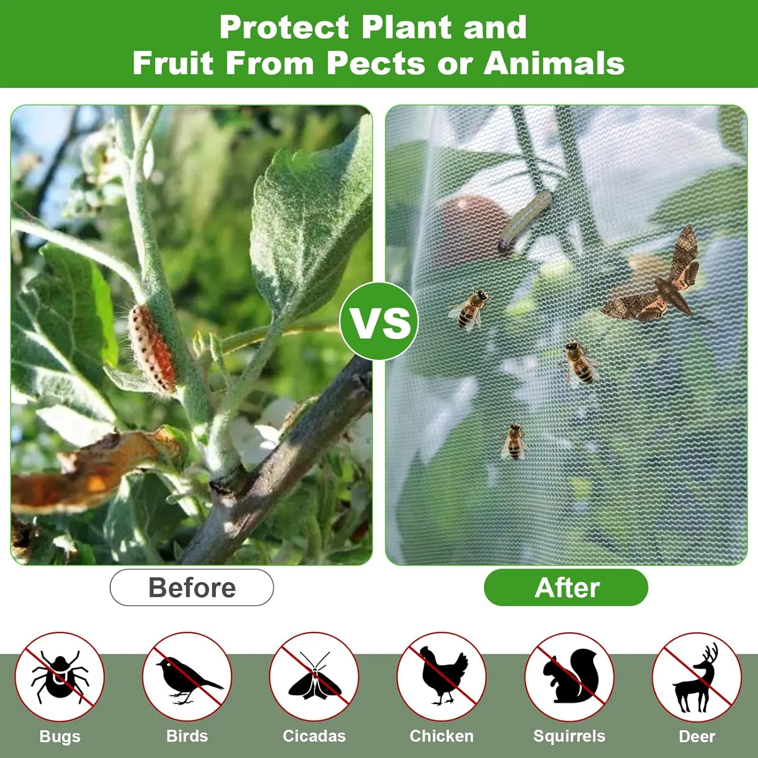 4 Pack Garden Plant Netting, 4.9Ft x 3.3Ft Garden Netting Pest Barrier Mesh Covers Bags with Drawstring Insect Bird Cover Netting Plant Protection Covers for Vegetables Bushes Fruits Tree