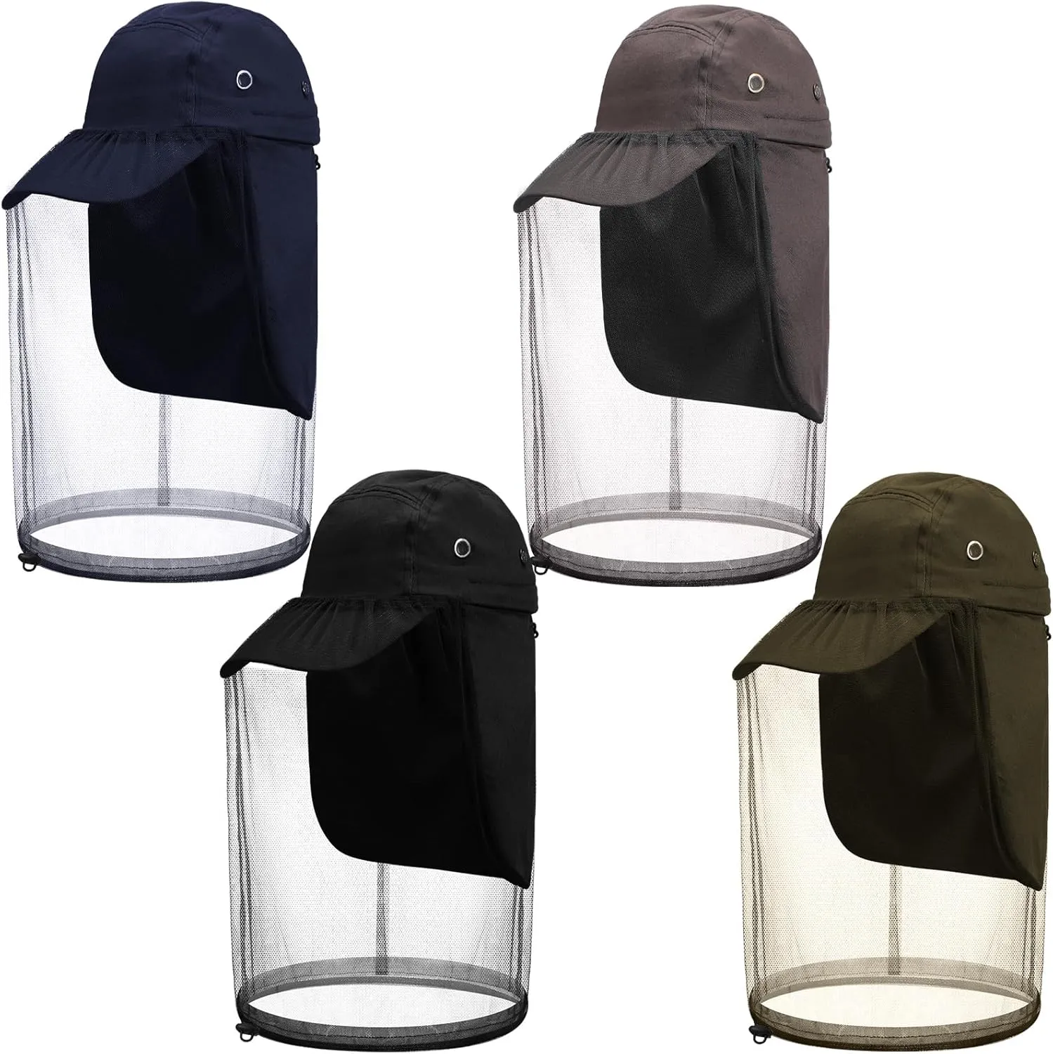 4 Pcs Mosquito Net Hat Operator Cap with Mosquito Net Safari Mesh Hat Sun Proaction Baseball Cap with Ultra Large Long Extra Fine Holes for Men Women Camping Hiking Fishing Gardening Outdoor