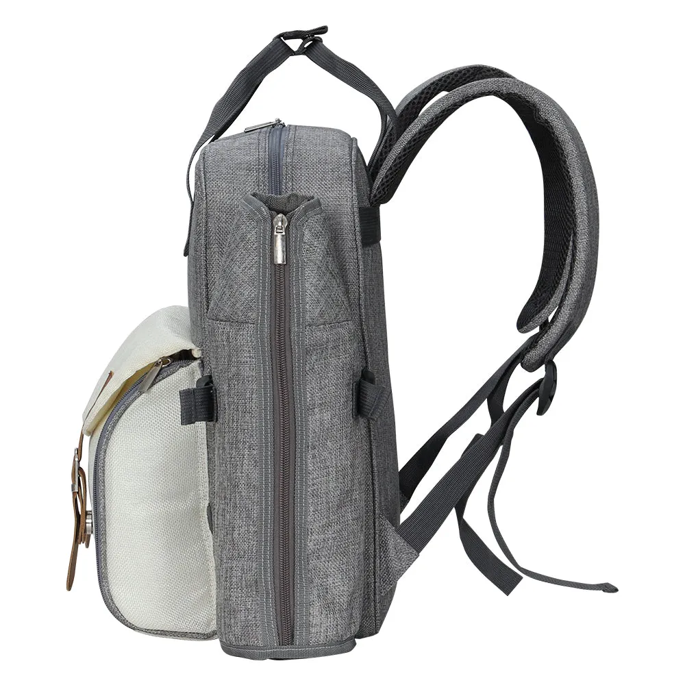 4 Person Picnic Basket Set Backpack Bag Insulated Grey
