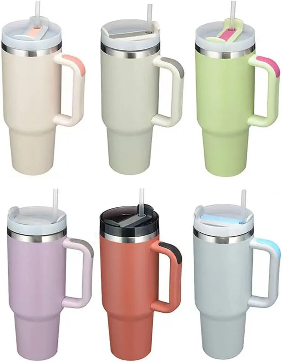 40oz Insulated Travel Mug Tumbler With Handle and Straw,Stainless Steel Double Wall Vacuum Cup Keep Drink Cold and Hot (Brick-red#)