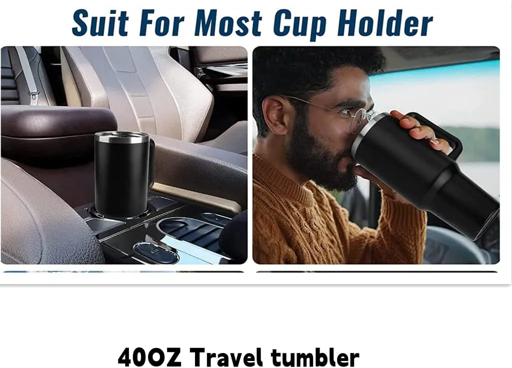 40oz Insulated Travel Mug Tumbler With Handle and Straw,Stainless Steel Double Wall Vacuum Cup Keep Drink Cold and Hot (Brick-red#)