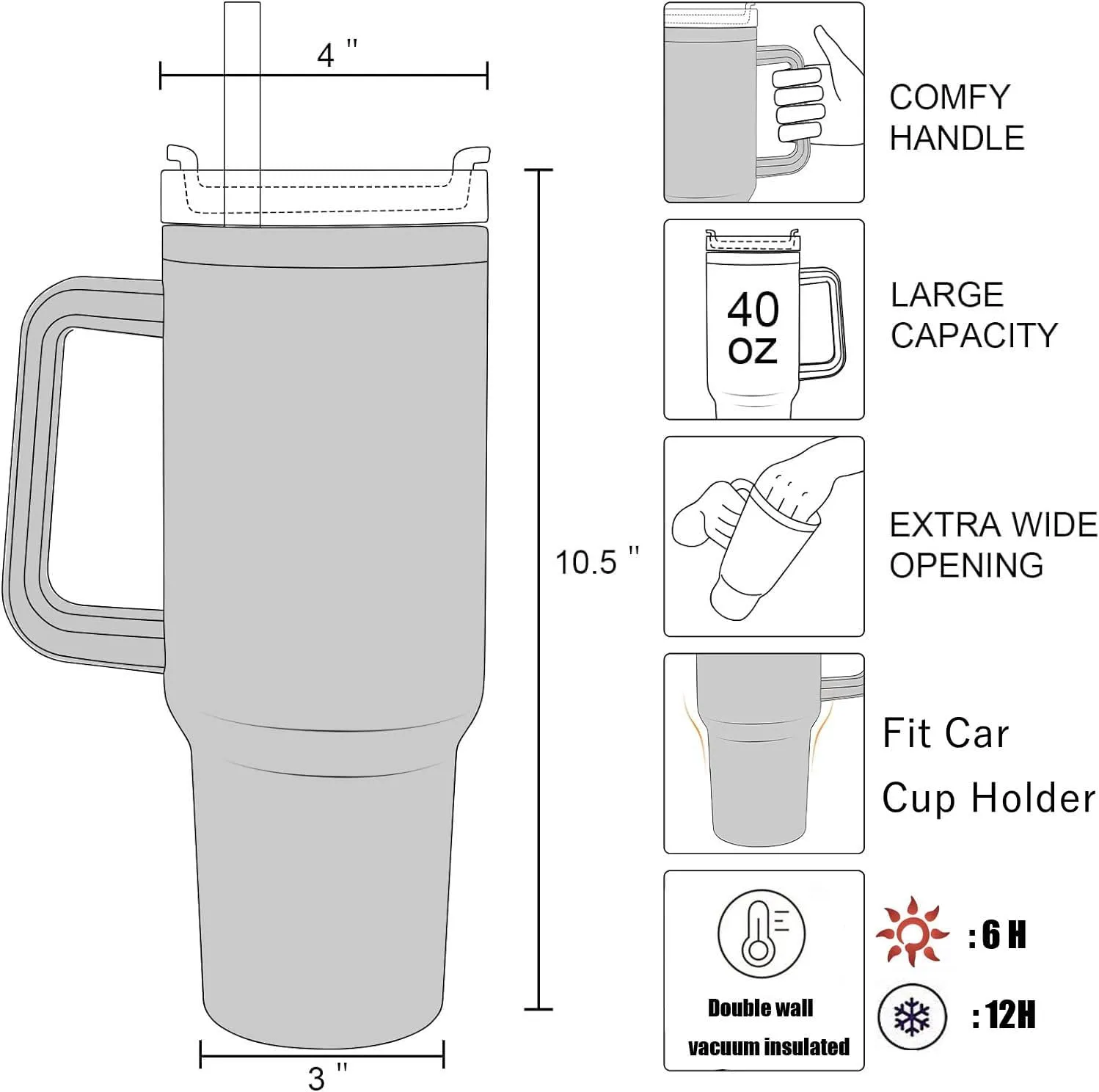 40oz Insulated Travel Mug Tumbler With Handle and Straw,Stainless Steel Double Wall Vacuum Cup Keep Drink Cold and Hot (Brick-red#)