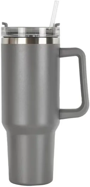 40oz Insulated Travel Mug Tumbler With Handle and Straw,Stainless Steel Double Wall Vacuum Cup Keep Drink Cold and Hot (Gray)