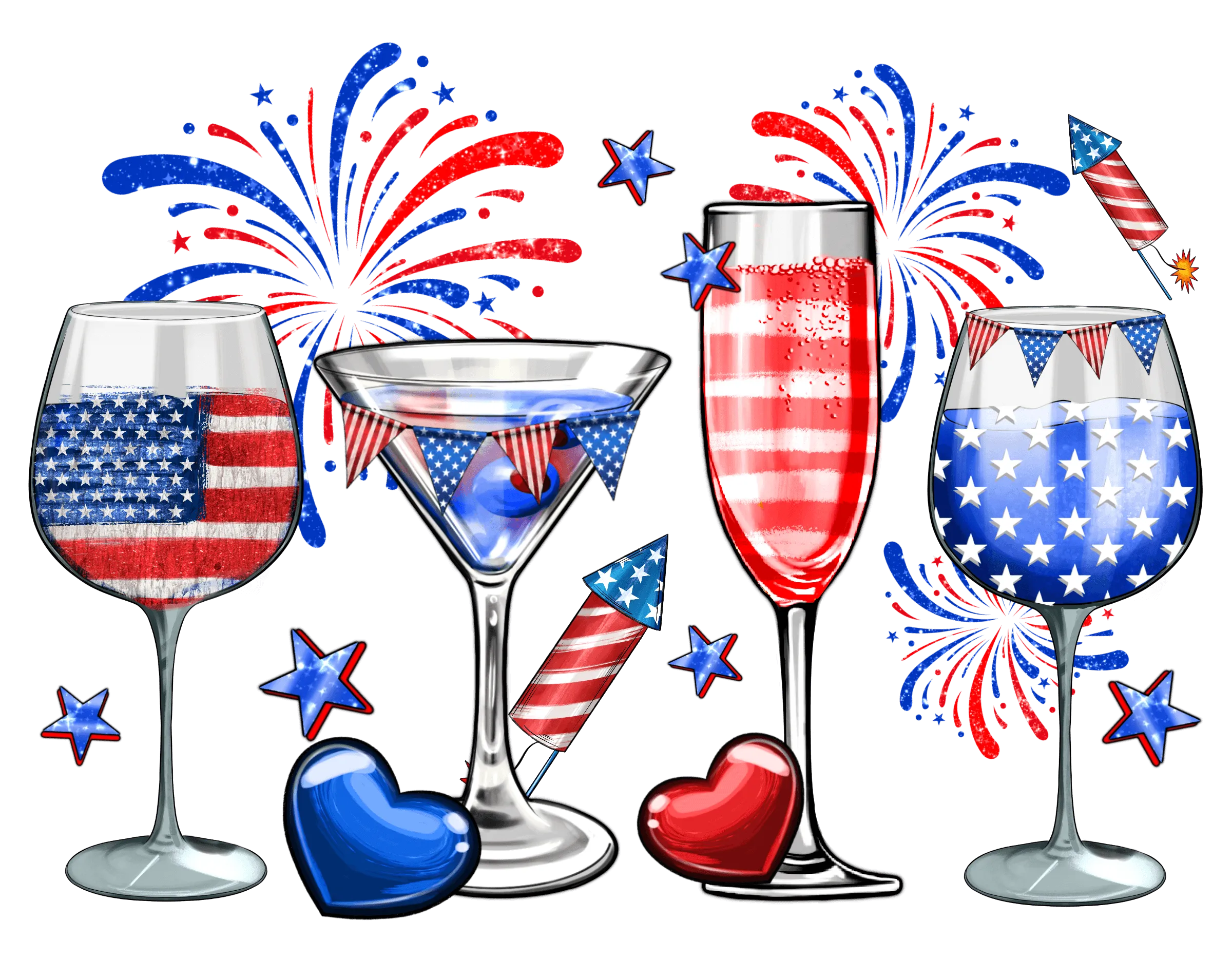 4th Of July Wine Glasses Neon DTF (direct to film) Transfer